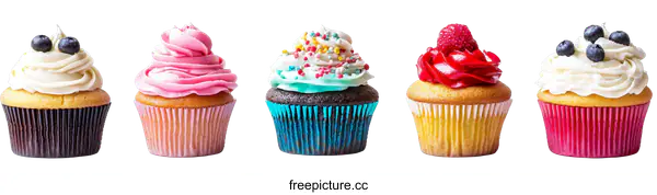 [Transparent Background PNG]Assortment of Colorful Decorated Cupcakes