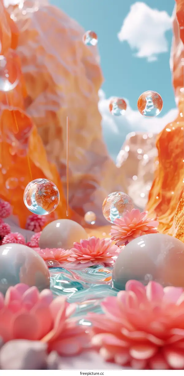 Dreamy Fantasy Garden with Colorful Pond