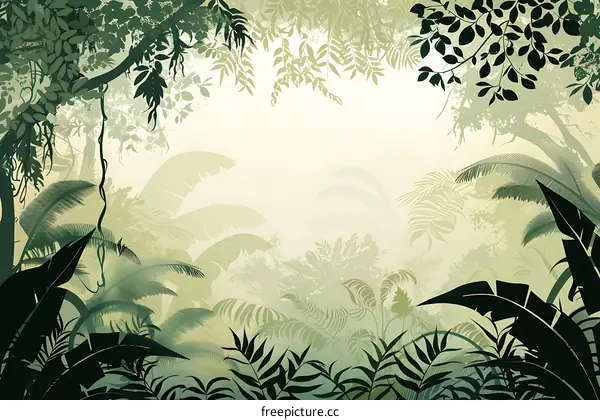 Tropical Jungle Background with Green Foliage and a Hazy Atmosphere