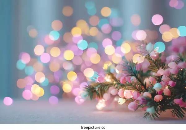 Pastel Colored Bokeh Lights with Pink Flowers