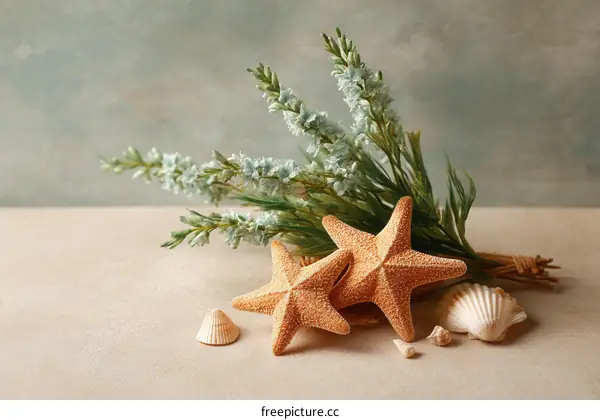Coastal Decor with Seashells and Flowers