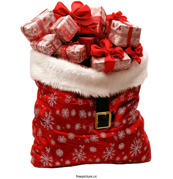 [Transparent Background PNG]Santa Claus Gift Bag Filled with Presents