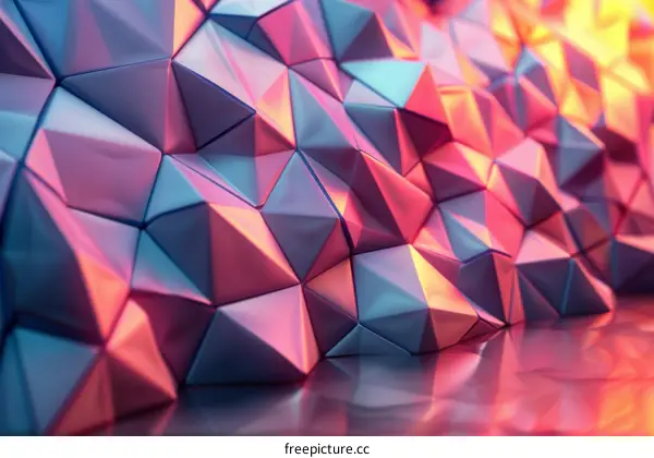 Pink, Blue, and Orange 3D Geometric Extruded Polygons With a Reflective Surface