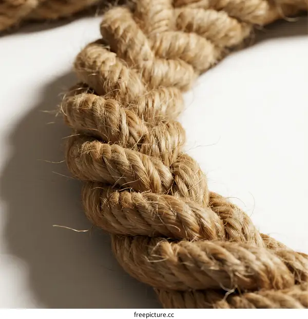 Close-up view of a thick twisted rope with natural texture