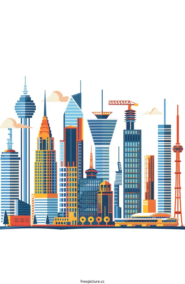 Modern City Skyline with Skyscrapers and Buildings