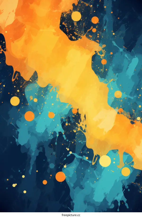 Abstract painting with blue, orange and yellow