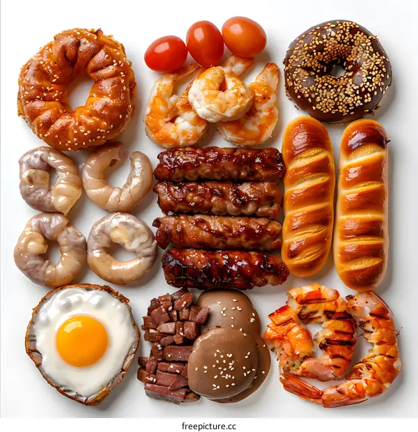 Breakfast Food Arrangement on White Background