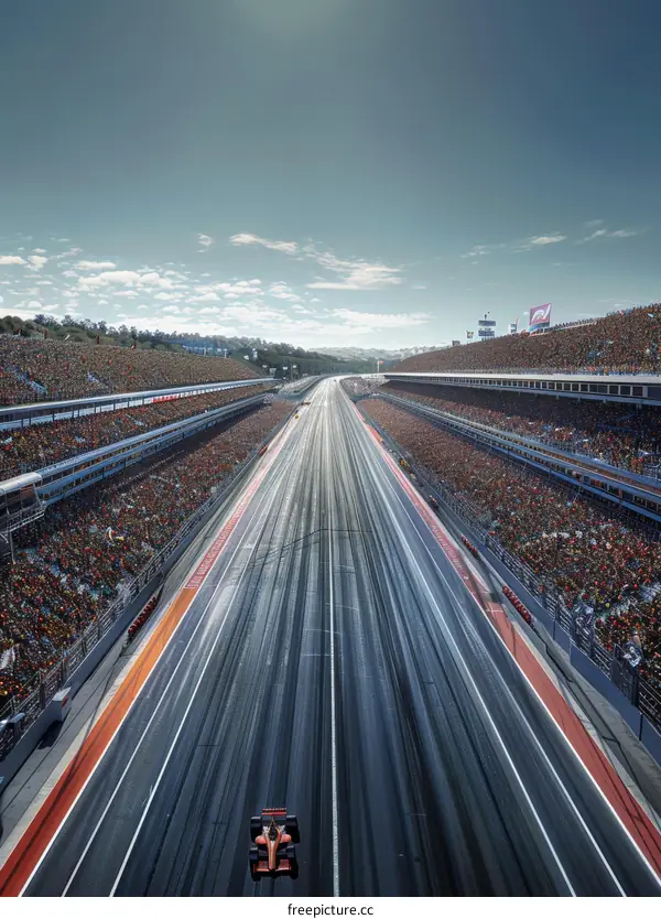 Formula One Race Cars Speeding Down the Track with Spectators