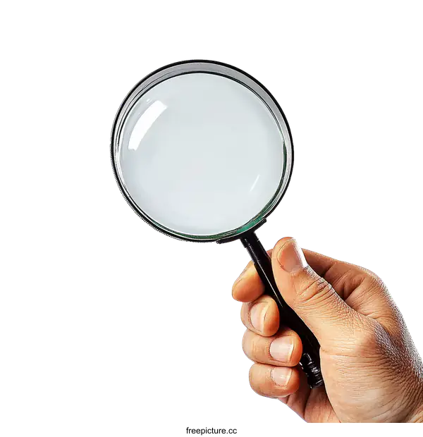 [Transparent Background PNG]Hand Holding Magnifying Glass on White Background