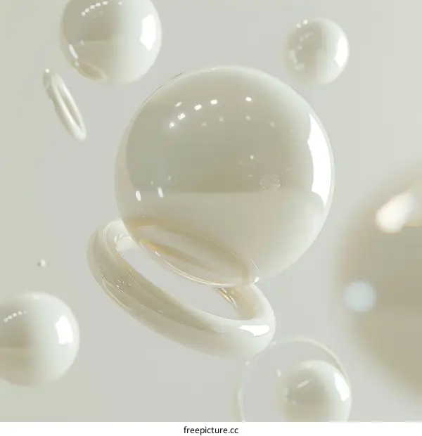 Glossy 3D spheres and rings floating in a gradient background