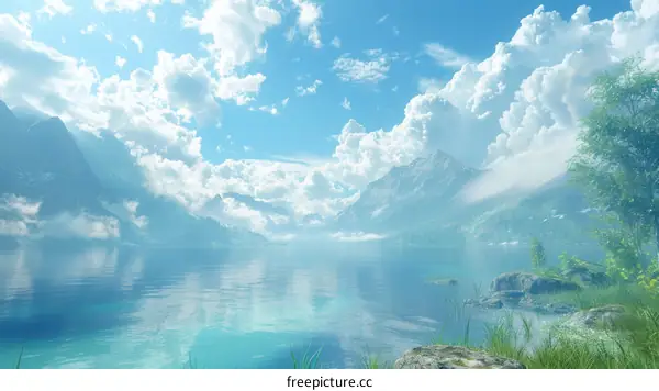 Tranquil Alpine Lake with Azure Sky Reflection