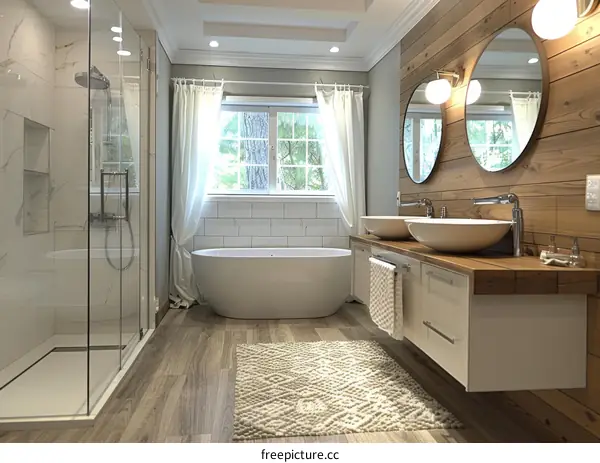 Modern Farmhouse Bathroom Design with Wooden Accents