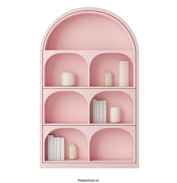 [Transparent Background PNG]Pink Arch-Shaped Bookshelf Illustration