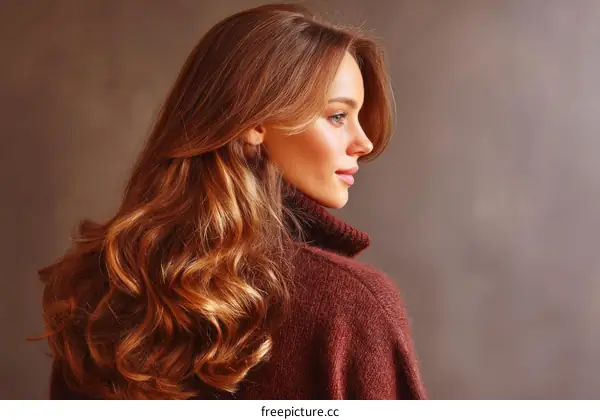 Beautiful Woman with Wavy Hair in Profile View