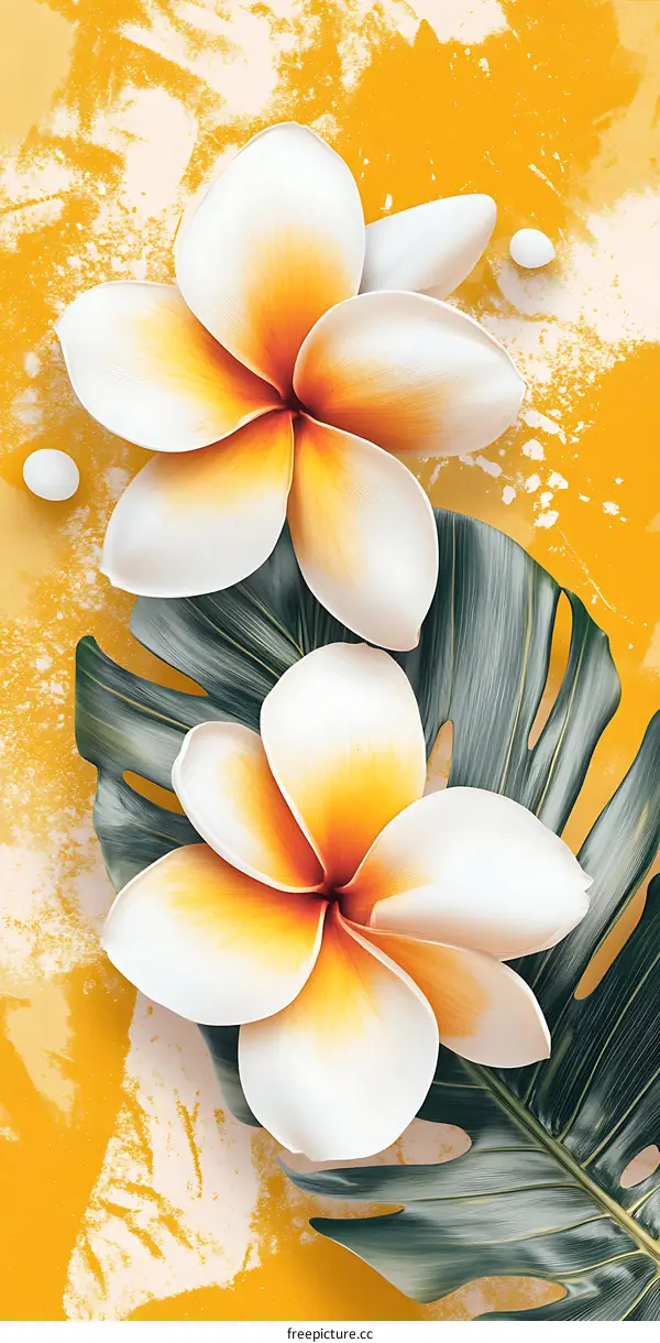 Tropical Flowers on Yellow Background Illustration