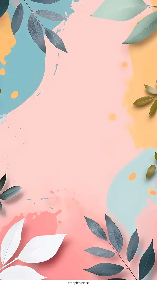 Pastel Background with Green Leaves