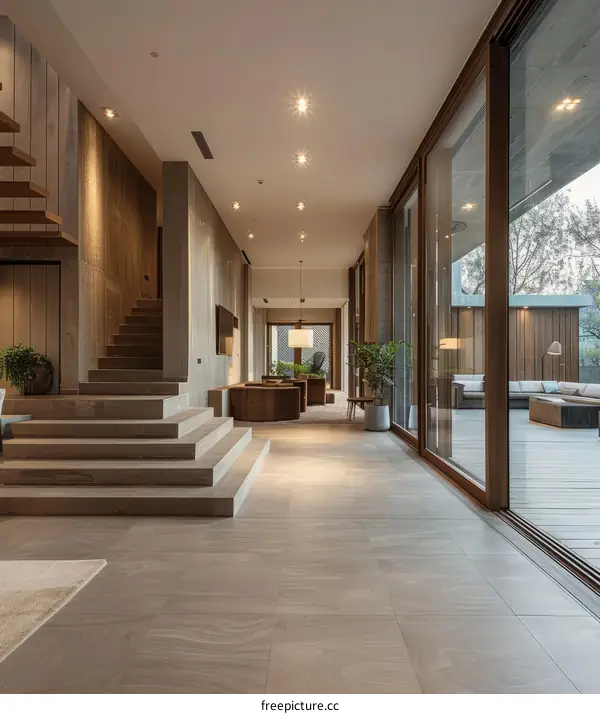 Modern Minimalist Open-Concept Living Space with Stairs