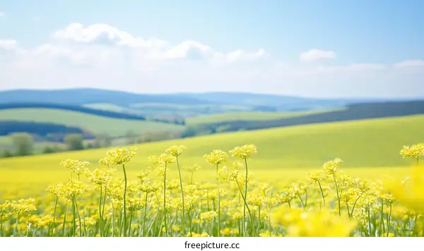 Yellow Flower Field Landscape with Hills