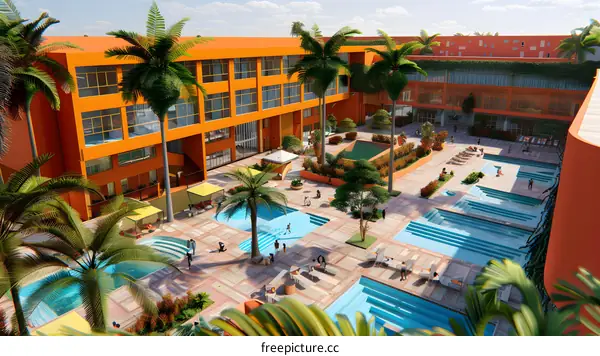 Aerial View of a Resort with Multiple Swimming Pools