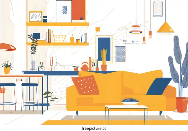 Modern Minimalist Living Room Interior Design Illustration