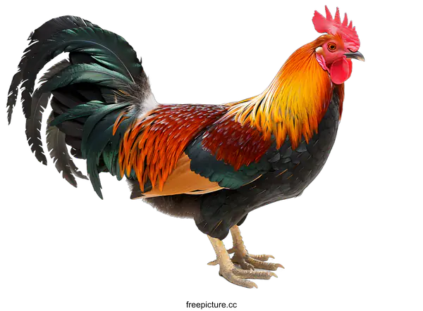[Transparent Background PNG]A rooster with bright colorful feathers