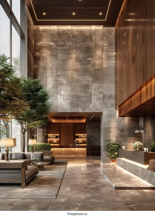 Modern Hotel Lobby Interior Design with Reception Desk