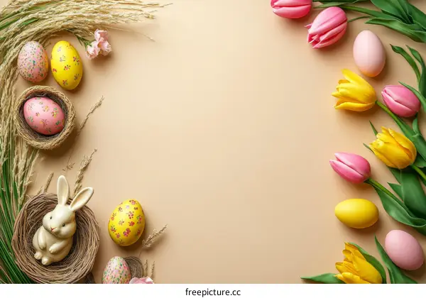 Easter Festive Arrangement on Beige Background