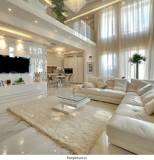 Bright and Airy Modern Living Room With White Walls and Furniture