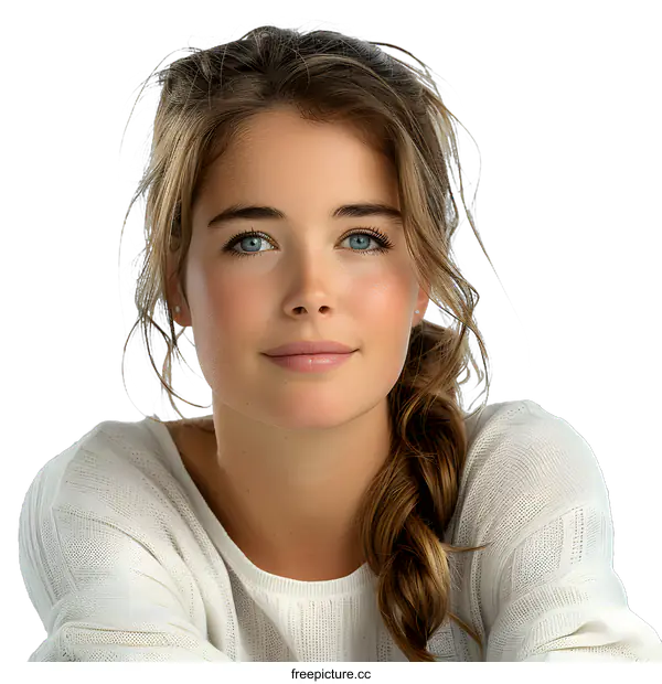 [Transparent Background PNG]portrait of a young woman with blue eyes and brown hair