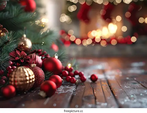 Christmas Ornaments Garland and Gifts Still Life