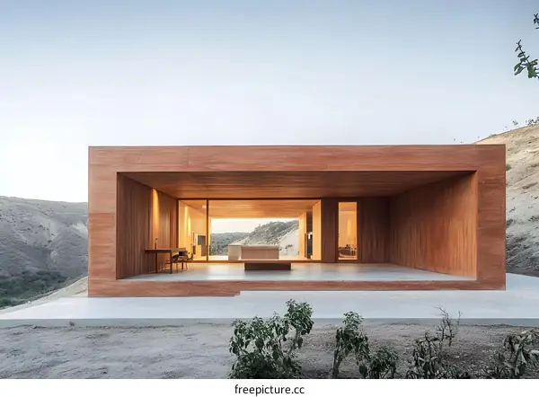 Modern Minimalist Wooden House with Hillside View