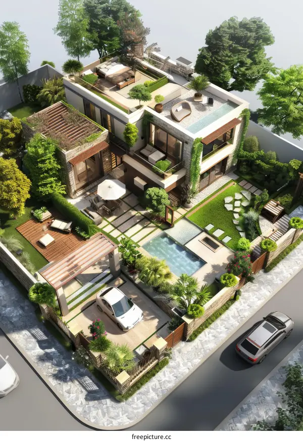 Modern Villa with Swimming Pool and Courtyard