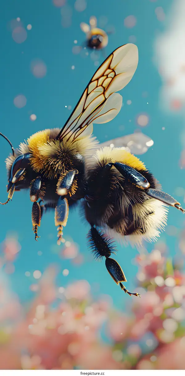 Bumblebee Flying in a Blue Sky