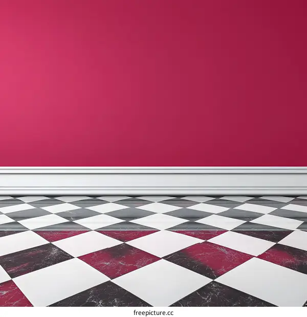 Checkered Floor and Pink Wall Interior Design