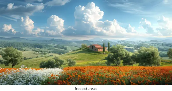 Beautiful Italian Countryside Landscape Painting