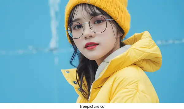 Young Asian Woman in a Yellow Jacket and Beanie