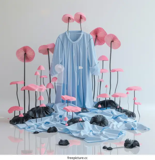 Blue Dress with Pink and Black Mushrooms