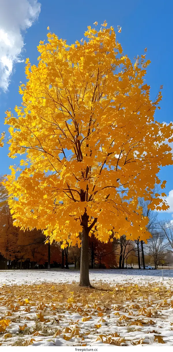 Yellow Fall Tree in Snow