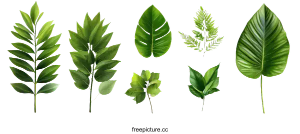 [Transparent Background PNG]Collection of Various Green Leaves