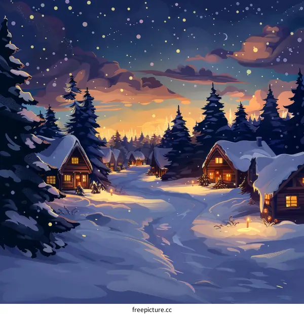 A Snowy Village in the Mountains