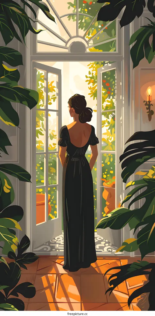 A woman standing in a lush garden