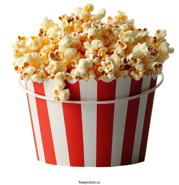[Transparent Background PNG]Popcorn in a Red and White Striped Bucket