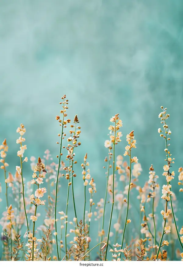 Delicate White Flowers Against a Teal Background