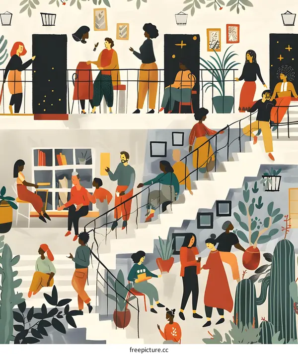 Diverse People Gathering at the Staircase