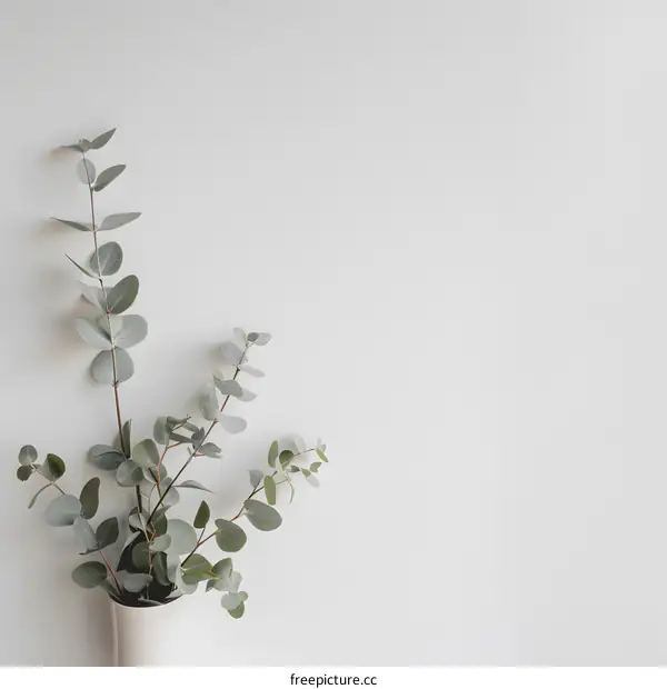 Eucalyptus Branch Minimalist White Background