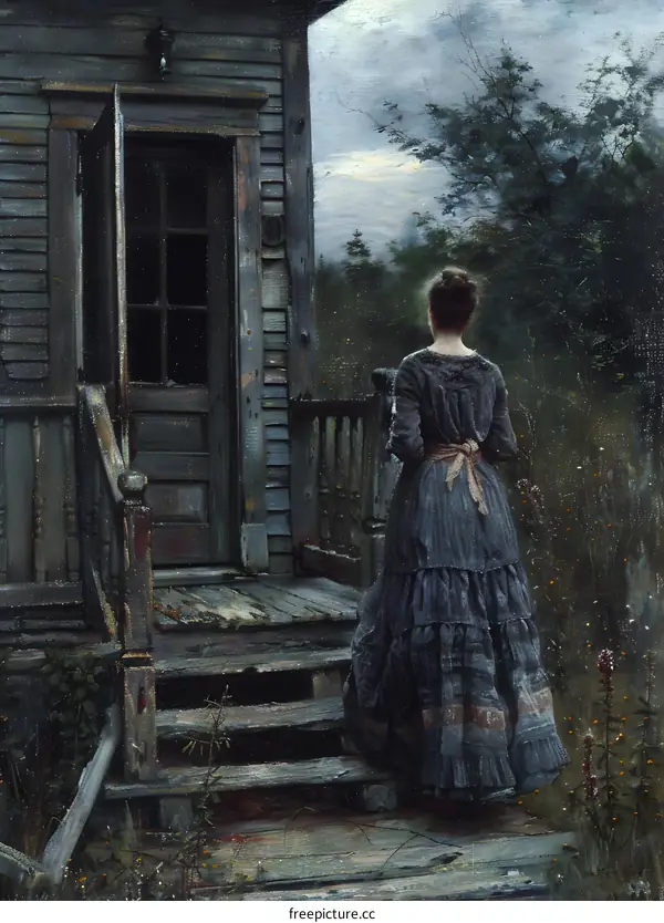 Woman on the Porch of an Old House