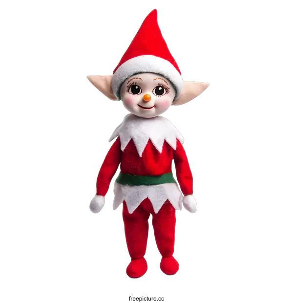 [Transparent Background PNG]Christmas Elf Doll Toy Standing on White Background