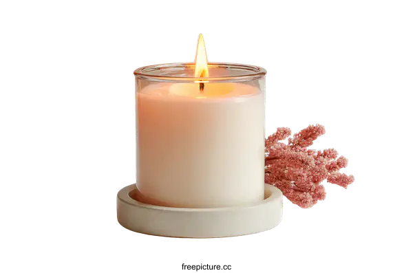 [Transparent Background PNG]Aromatic Candle with Pink Floral Accents