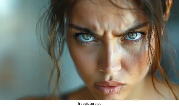 Close Up Portrait of a Woman with Intense Expression