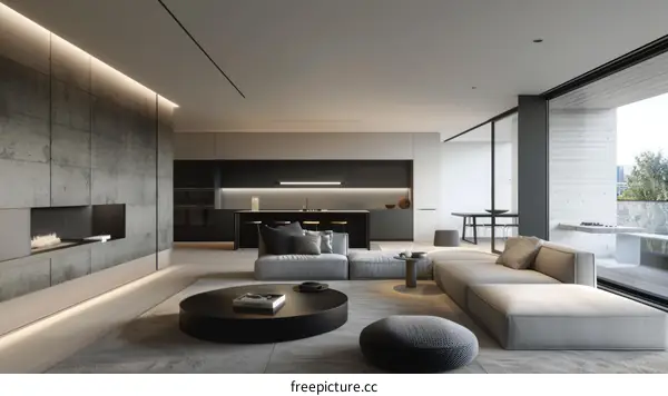 Modern minimalist open concept living room interior design